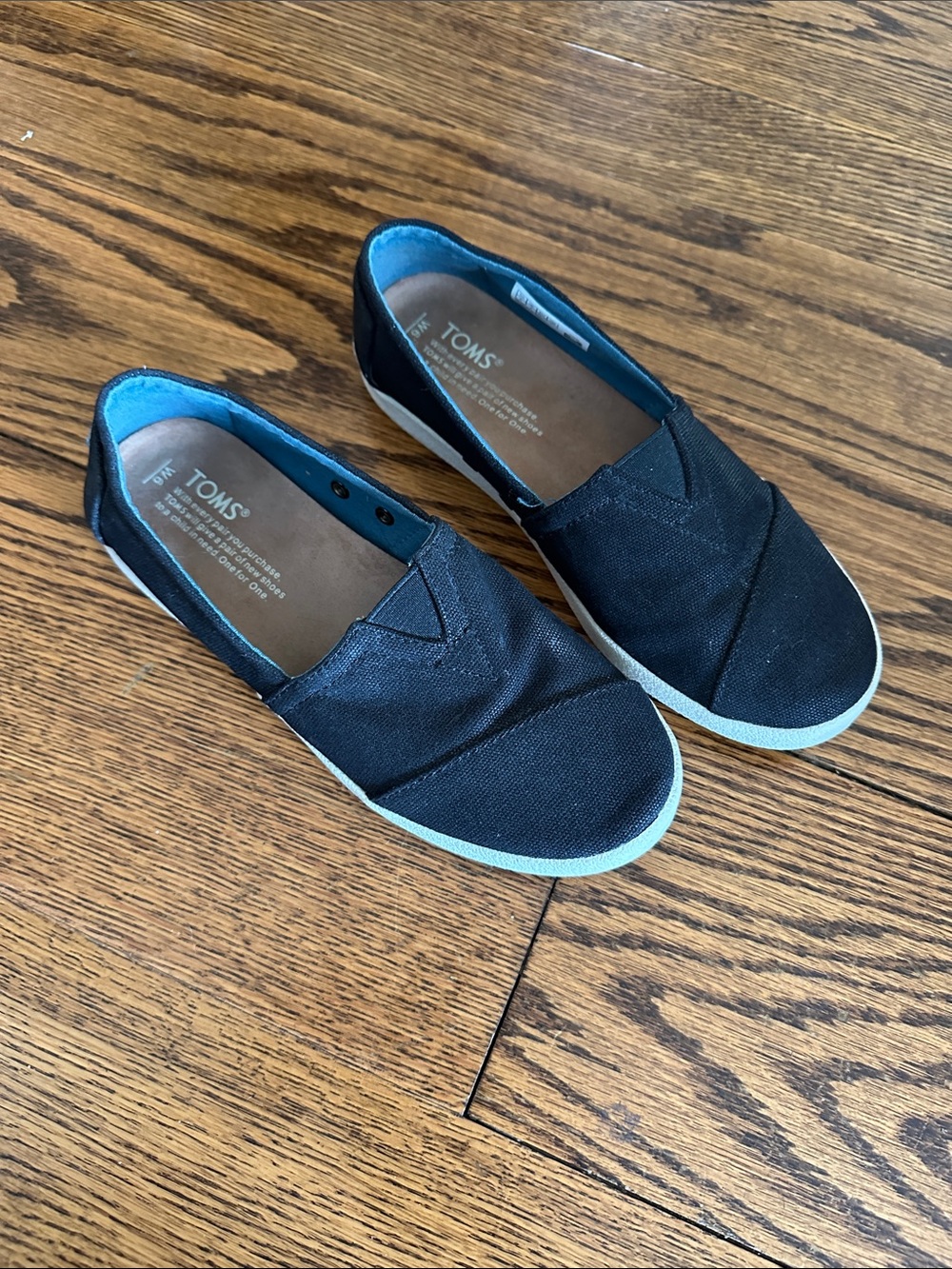 Toms Black Canvas Slip-On Shoes with Blue Lining